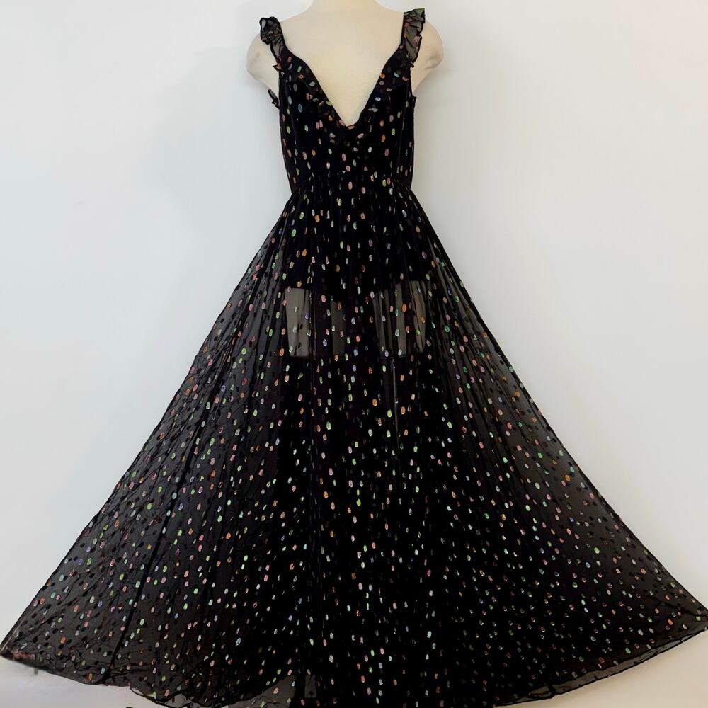 Michael Costello x Revolve Natalie Maxi Dress in Black Rainbow Dots M NWT - Picture 3 of 15
